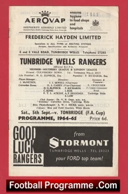 Tunbridge Wells Rangers v Tonbridge 1964 - FA Cup - football programme