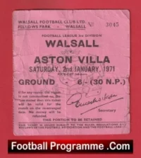 Walsall v Aston Villa 1971 – Football Ticket Fellows Park
