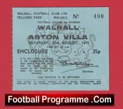 Walsall v Aston Villa 1971 – Football Ticket Fellows Park August