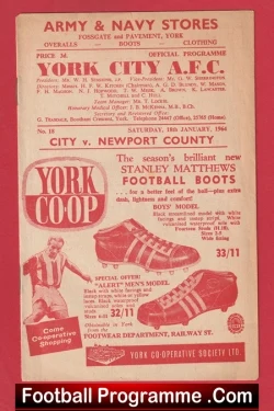York City v Newport County 1964 - football programme