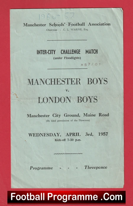 Manchester Boys v London Boys 1957 - Schoolboys Manchester City - Image 2