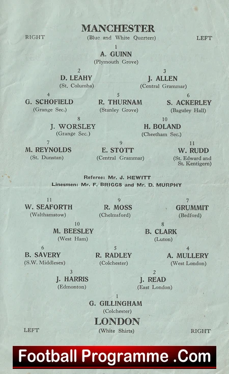 Manchester Boys v London Boys 1957 - Schoolboys Manchester City - Image 4