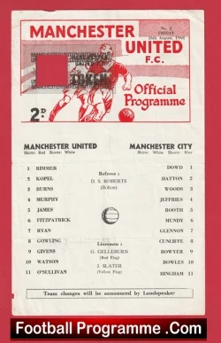  Manchester United v Manchester City 1955 - Man Utd 1950's Football Programme .COM Football Programmes Memorabilia