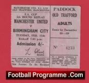 Manchester United v Birmingham City 1969 – Ticket FA Cup Replay