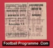 Manchester United v Norwich City 1967 – FA Cup Ticket