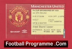  Manchester United v Fulham 1999 - Ticket Treble Season FAC Football Programme .COM Football Programmes Memorabilia