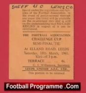 Sheffield United v Leicester City 1961 – FA Cup Semi Final Ticket