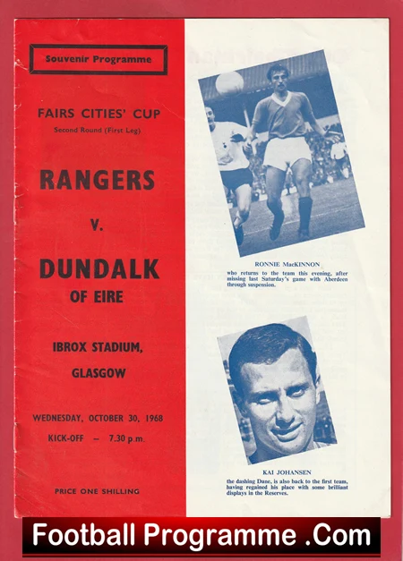 Glasgow Rangers v Dundalk 1968 - Fairs Cup Ibrox Alex Ferguson - Image 2