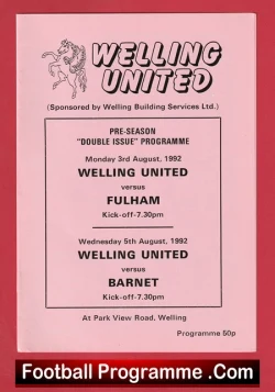  Welling United v West Ham United 1995 Football Programme .COM Football Programmes Memorabilia