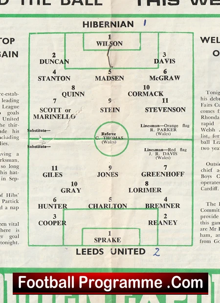 Hibernian Hibs v Leeds United 1968 - Fairs Cup - Image 3