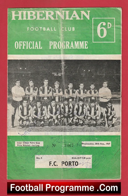 Hibernian Hibs v Porto 1967 - Fairs Cup Multi Signed Autographed - Image 2
