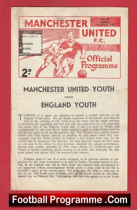 Manchester United v England 1967 - Youth Match + Brian Kidd - Image 2
