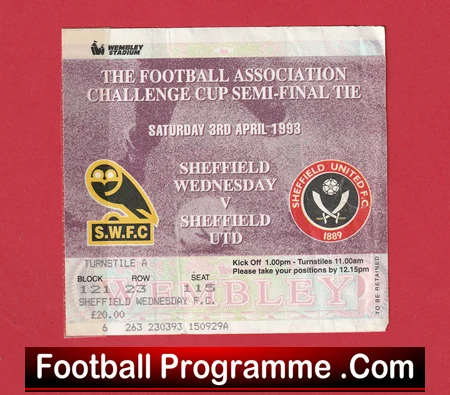 Sheffield Wednesday v Sheffield United 1993 - FA Cup Semi Final Ticket - Image 2
