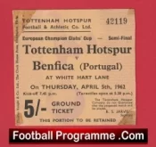 Tottenham Hotspur v Benfica 1962 – 1960s Semi Final Football Ticket