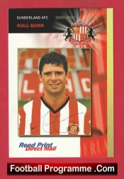 Sunderland Niall Quinn Autograph Signed Card
