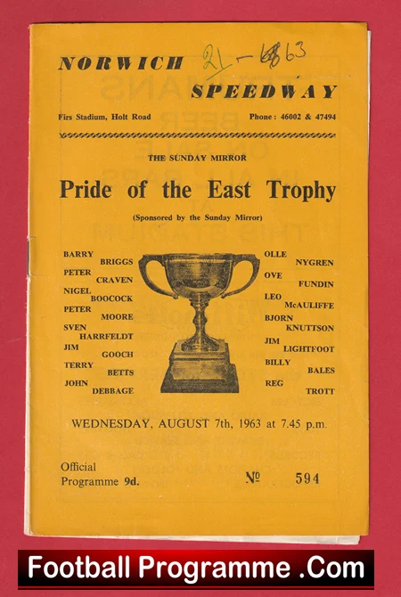 Norwich Speedway Pride Of The East Trophy 1963 - Image 2