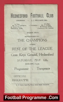 Hednesford Champions v Rest Of The League 1951 - Friendly Match
