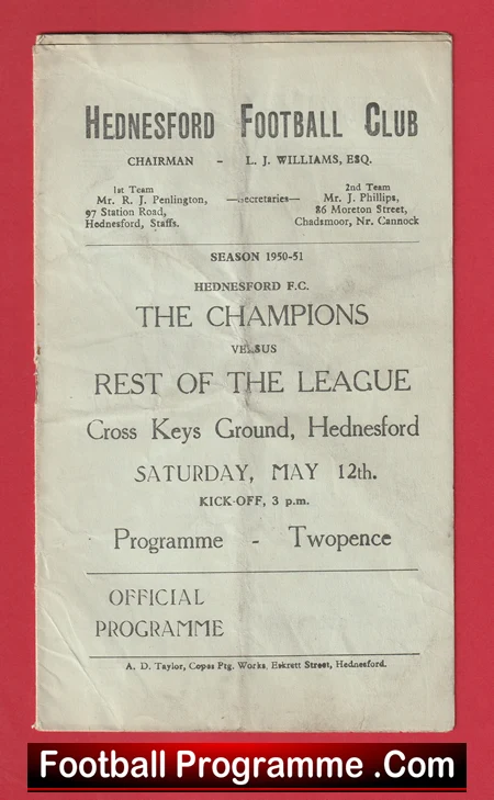 Hednesford Champions v Rest Of The League 1951 - Friendly Match - Image 2