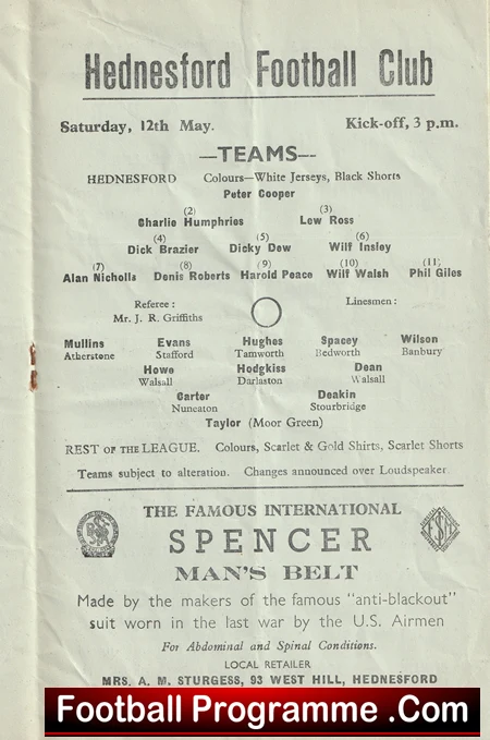 Hednesford Champions v Rest Of The League 1951 - Friendly Match - Image 3