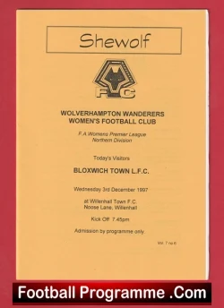  Wolverhampton Ladies v Blyth Spartans Kestrels 1998 - Womens Football Football Programme .COM Football Programmes Memorabilia