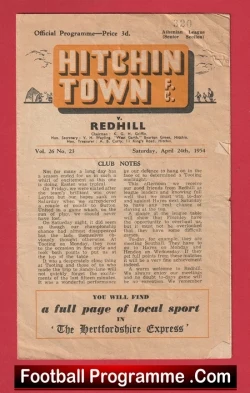  Walton Hersham v Redhill 1954 Football Programme .COM Football Programmes Memorabilia