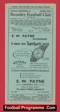  Bromley v Woking 1952 - Reserves Football Programme .COM Football Programmes Memorabilia