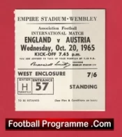 England v Austria 1965 – Football Match Ticket