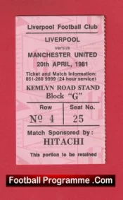 Liverpool v Manchester United 1981 – Football Match Ticket