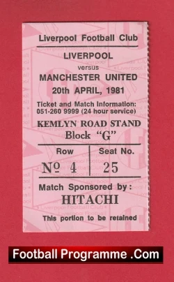  Liverpool v Manchester United 1979 - Match Ticket Kop End Football Programme .COM Football Programmes Memorabilia