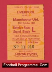 Liverpool v Manchester United 1982 – Match Ticket