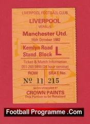 Liverpool v Manchester United 1982 – Match Ticket