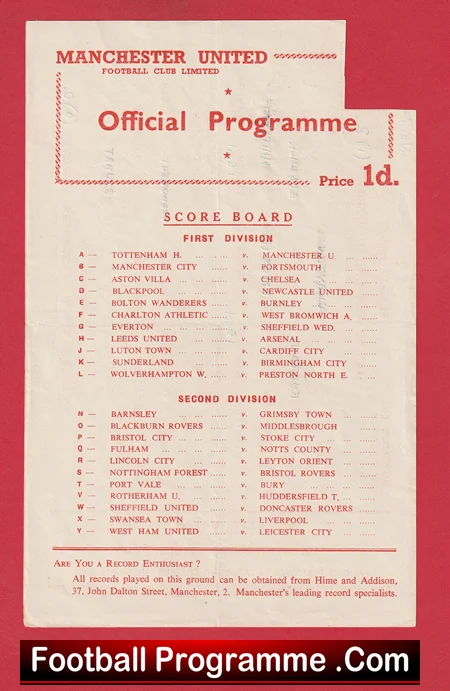 Manchester United v Wolves 1956 - Reserves Busby Babes Bobby Charlton - Image 2