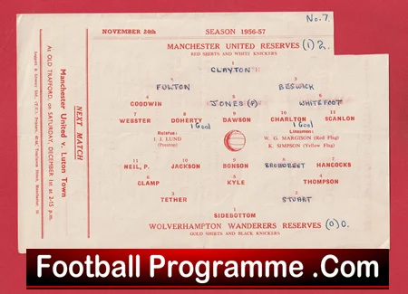 Manchester United v Wolves 1956 - Reserves Busby Babes Bobby Charlton - Image 3