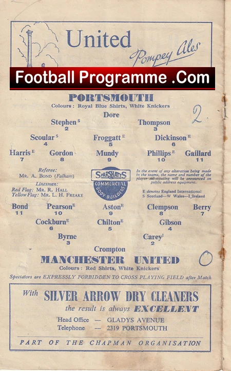 Portsmouth v Manchester United 1952 - 1950s Man Utd - Image 3