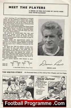  Manchester United Denis Law Autograph Signed Picture Man Utd Football Programme .COM Football Programmes Memorabilia