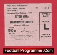 Aston Villa v Manchester United 1975 – Ticket Stub 2nd Division