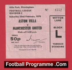 Aston Villa v Manchester United 1975 - Ticket Stub 2nd Division - football memorabilia