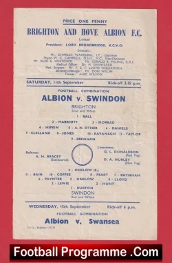 Brighton Hove Albion v Swindon Town 1948 - 1940s - football programme