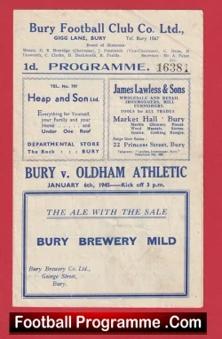 Bury v Oldham Athletic 1945 - 1940s - football programme