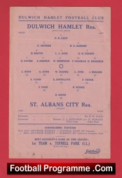 Dulwich Hamlet v St Albans City 1946 - Reserves Match - football programme