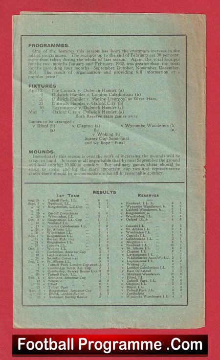 Dulwich Hamlet v Yorkshire Amateurs 1932 - 1930's Old Football Programmes - Image 4