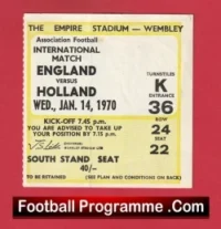 England v Holland 1970 – Football Ticket