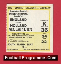 England v Holland 1970 - Football Ticket - football memorabilia