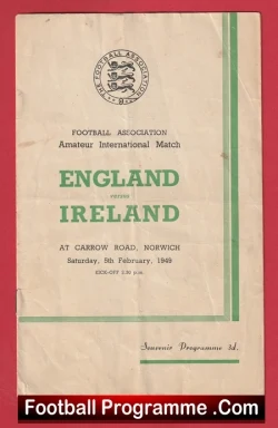 England v Ireland 1949 - Amateur International at Norwich - football programme