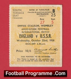 England v Russia 1958 - Football Ticket Wembley - football memorabilia