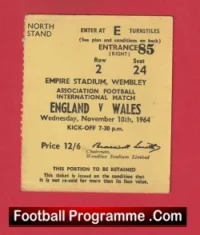 England v Wales 1964 – Football Match Ticket