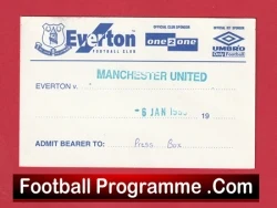 Everton v Manchester United 1998 - Treble FA Youth Cup Press Ticket - football memorabilia