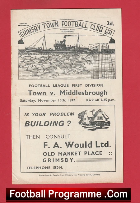 Grimsby Town v Middlesbrough 1947 - 1940s Old Football Programmes - Image 2