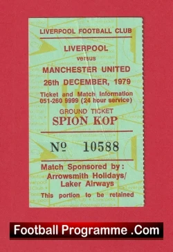 Liverpool v Manchester United 1979 - Match Ticket Kop End - football memorabilia