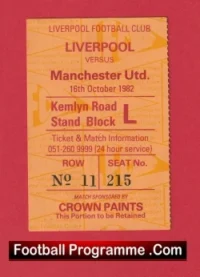 Liverpool v Manchester United 1982 – Match Ticket